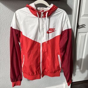 Nike Windrunner Jacket Women’s Large L Red Cream Wine Red Windbreaker 90s